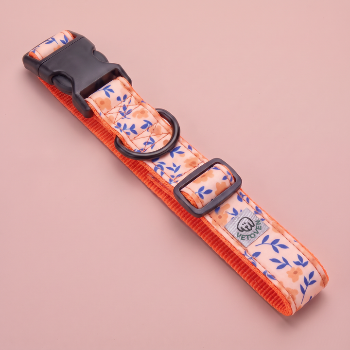 Collar regulable artesanal para perro Flor de Albaricoque – vista plana