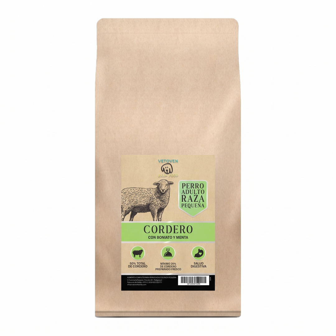 Pienso Vetoven Real Food Cordero con Boniato y Menta para perros adultos de raza pequeña