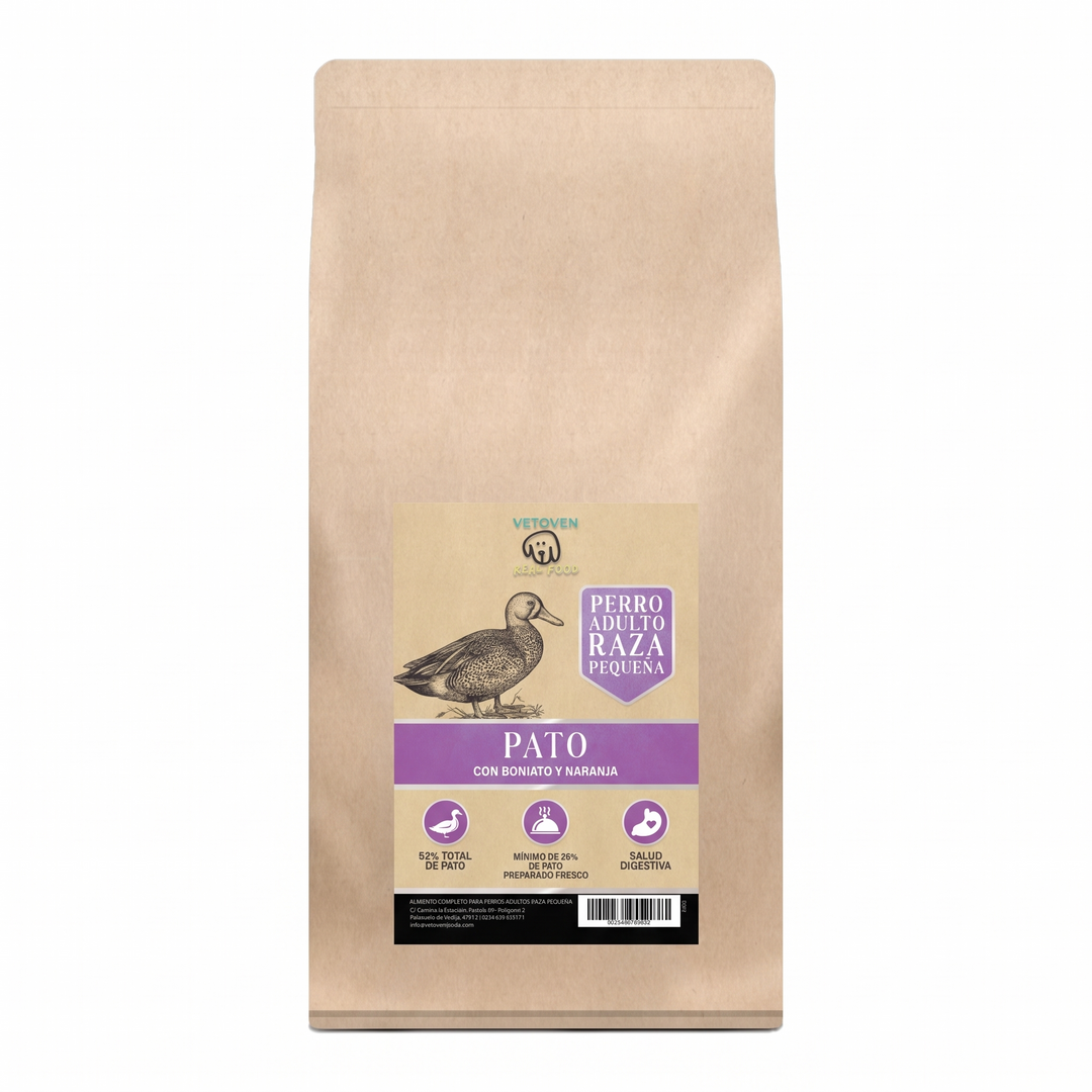 Pienso Vetoven Real Food Pato con Boniato y Naranja para perros adultos de raza pequeña