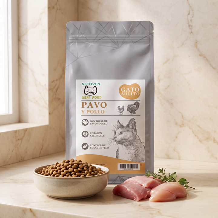 Pavo y pollo – Pienso para gato, carne fresca y control de bolas de pelo – foto principal