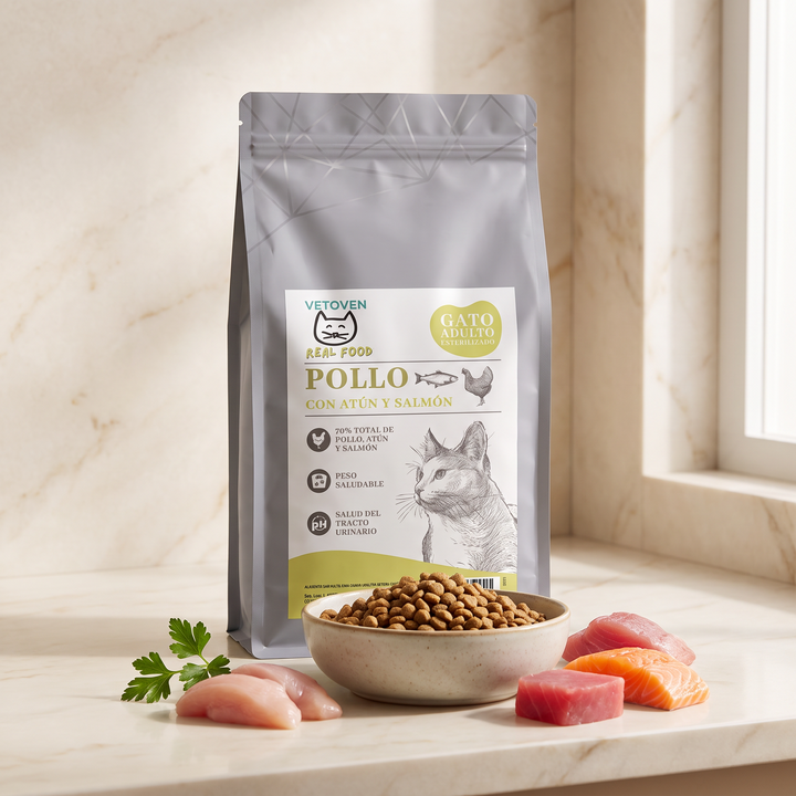 Pollo con atún y salmón 5 kg – Pienso para gato esterilizado, tracto urinario – foto principal