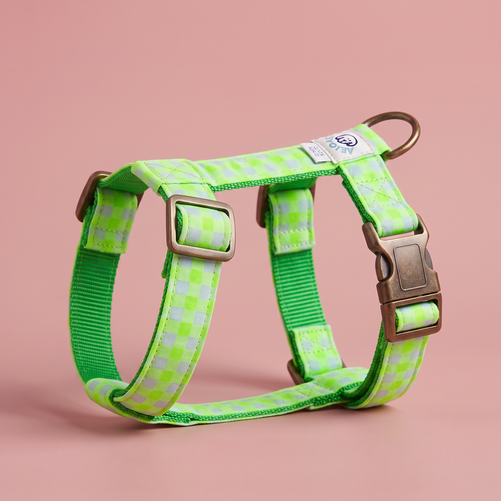 Arnés para perro Vichy Neon Green – nylon verde, vista lateral