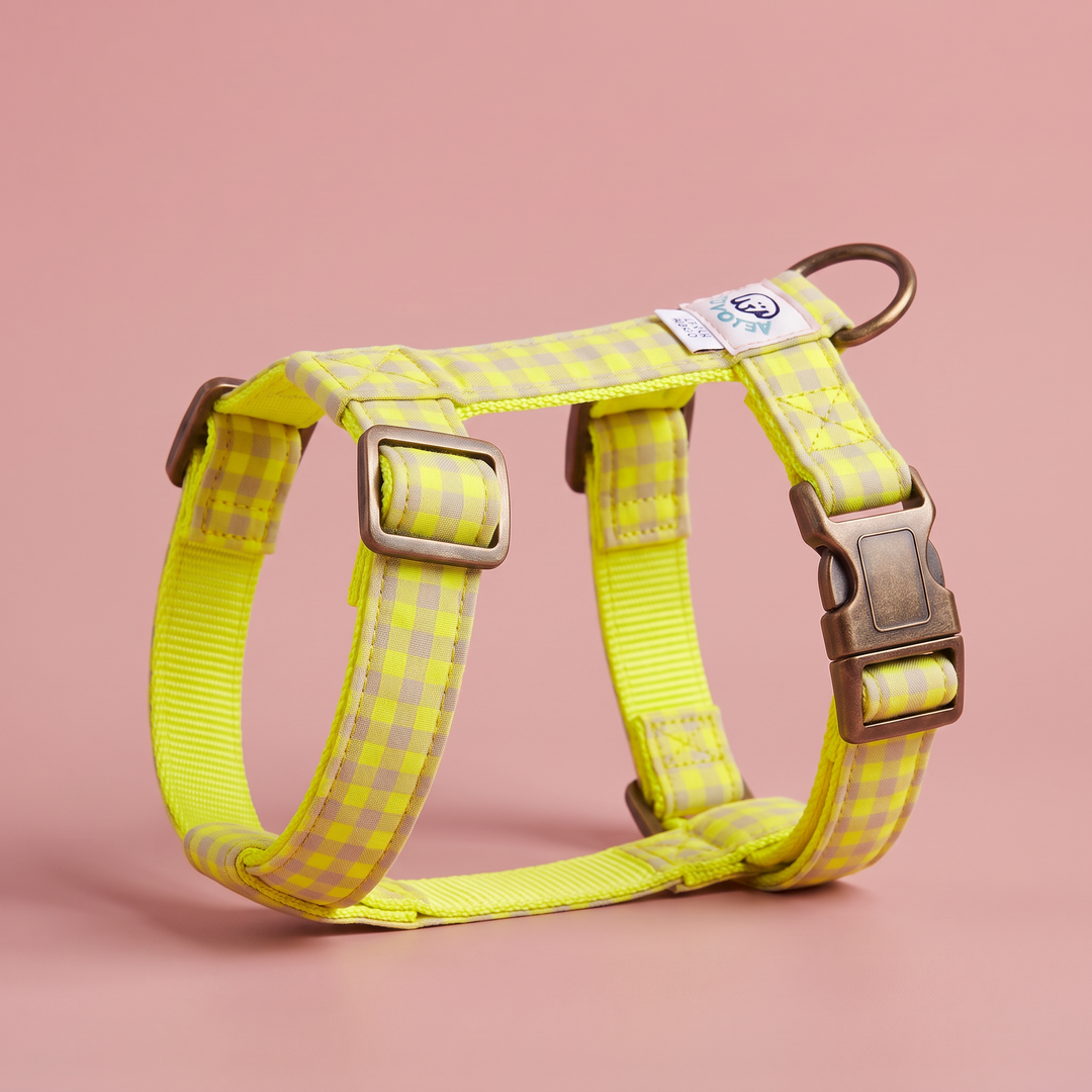 Arnés para Perros Vichy Neón Lemon Drop – nylon amarillo, vista lateral