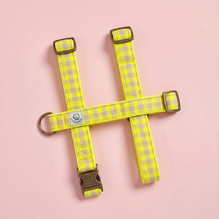 Arnés para Perros Vichy Neón Lemon Drop – nylon amarillo, vista plana