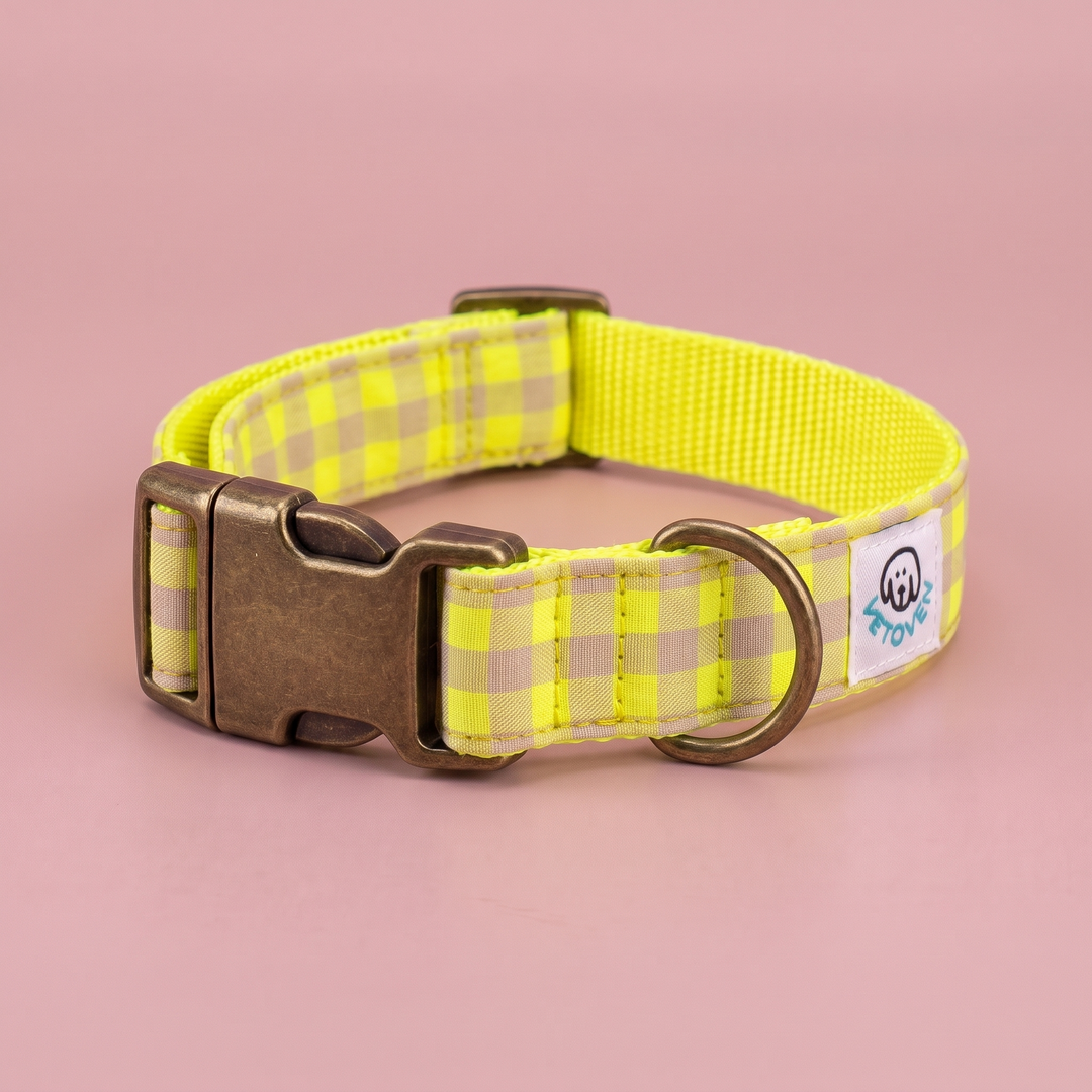 Collar para Perros Vichy Neón Lemon Drop – nylon amarillo
