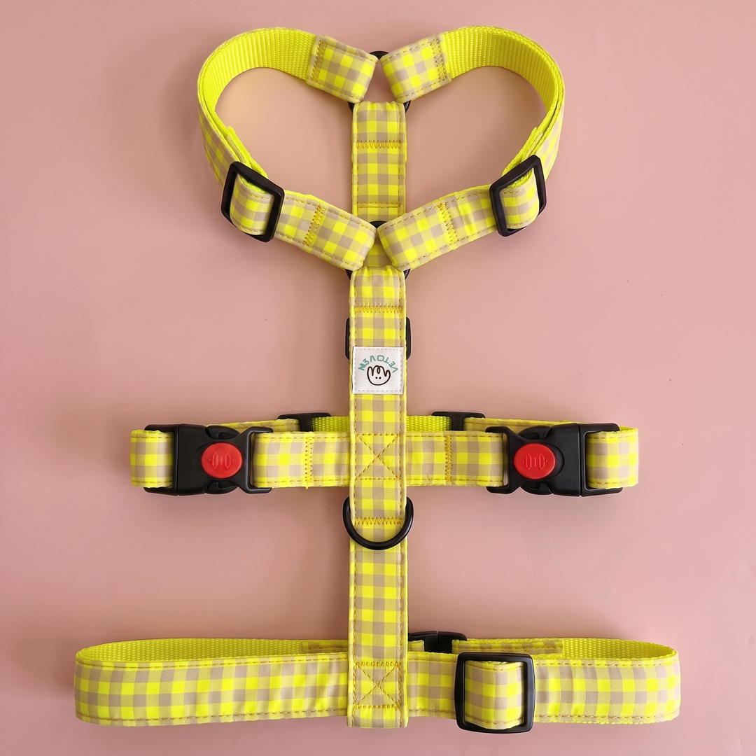 Arnés Galgo Antiescape 3 Puntos Vichy Neon Lemon Drop – nylon amarillo