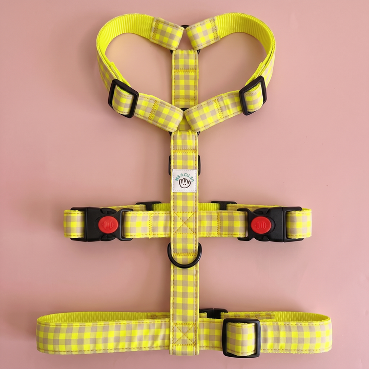 Arnés Galgo Antiescape 3 Puntos Vichy Neon Lemon Drop – nylon amarillo