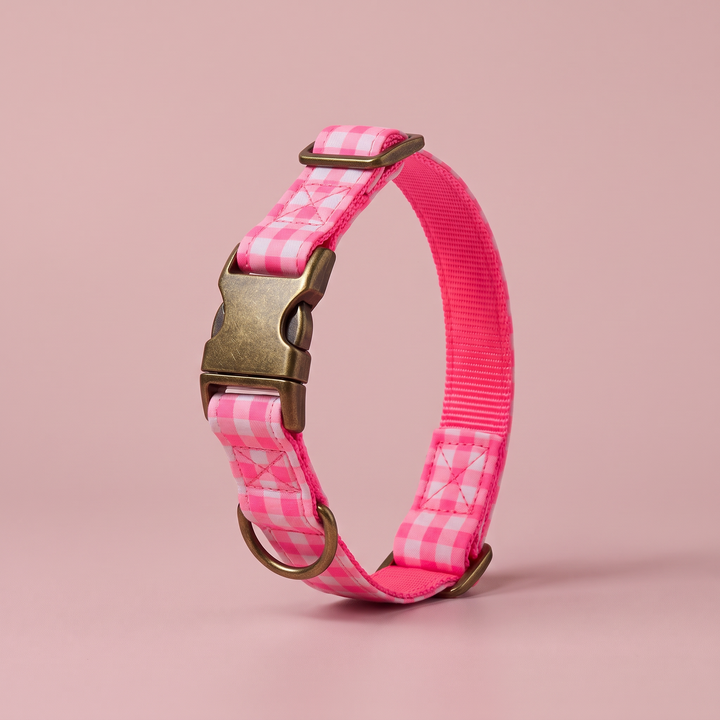 Collar para Perros Vichy Neón Pink Peony – cerrado