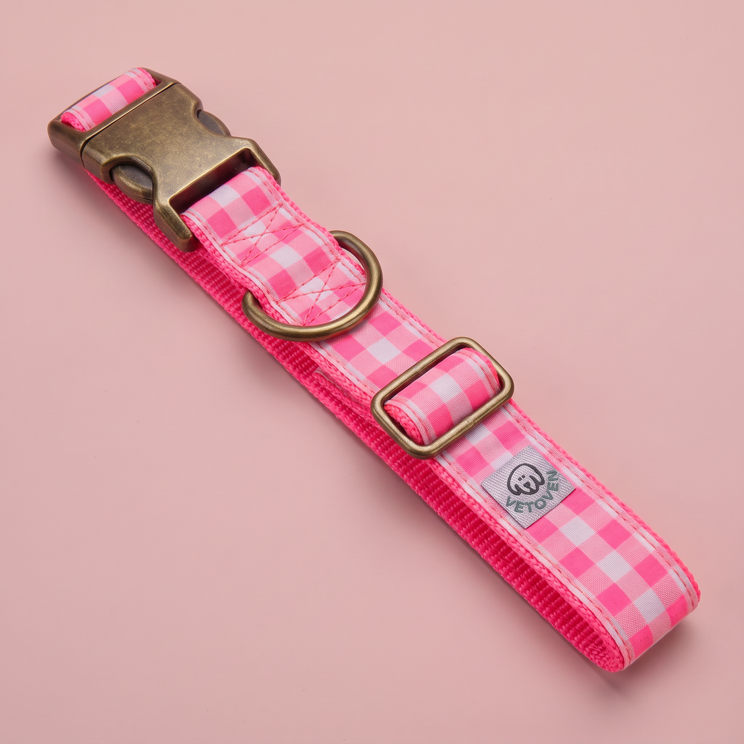 Collar para Perros Vichy Neón Pink Peony – vista plana