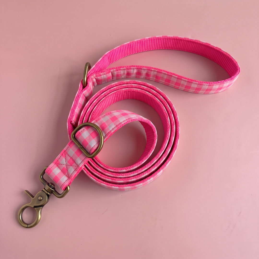Correa para Perros Vichy Neón Pink Peony (150 cm) – detalle del asa