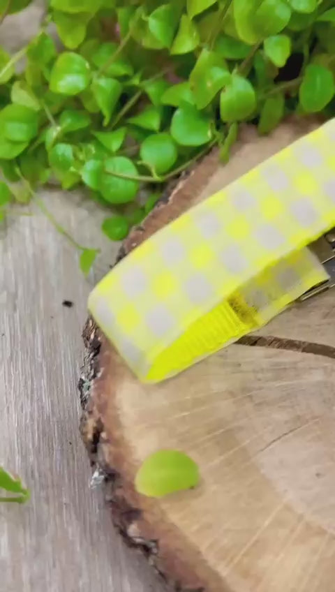 Arnés para perro Vichy Neon Lemon Drop - Algodón resistente, hecho a mano, a medida