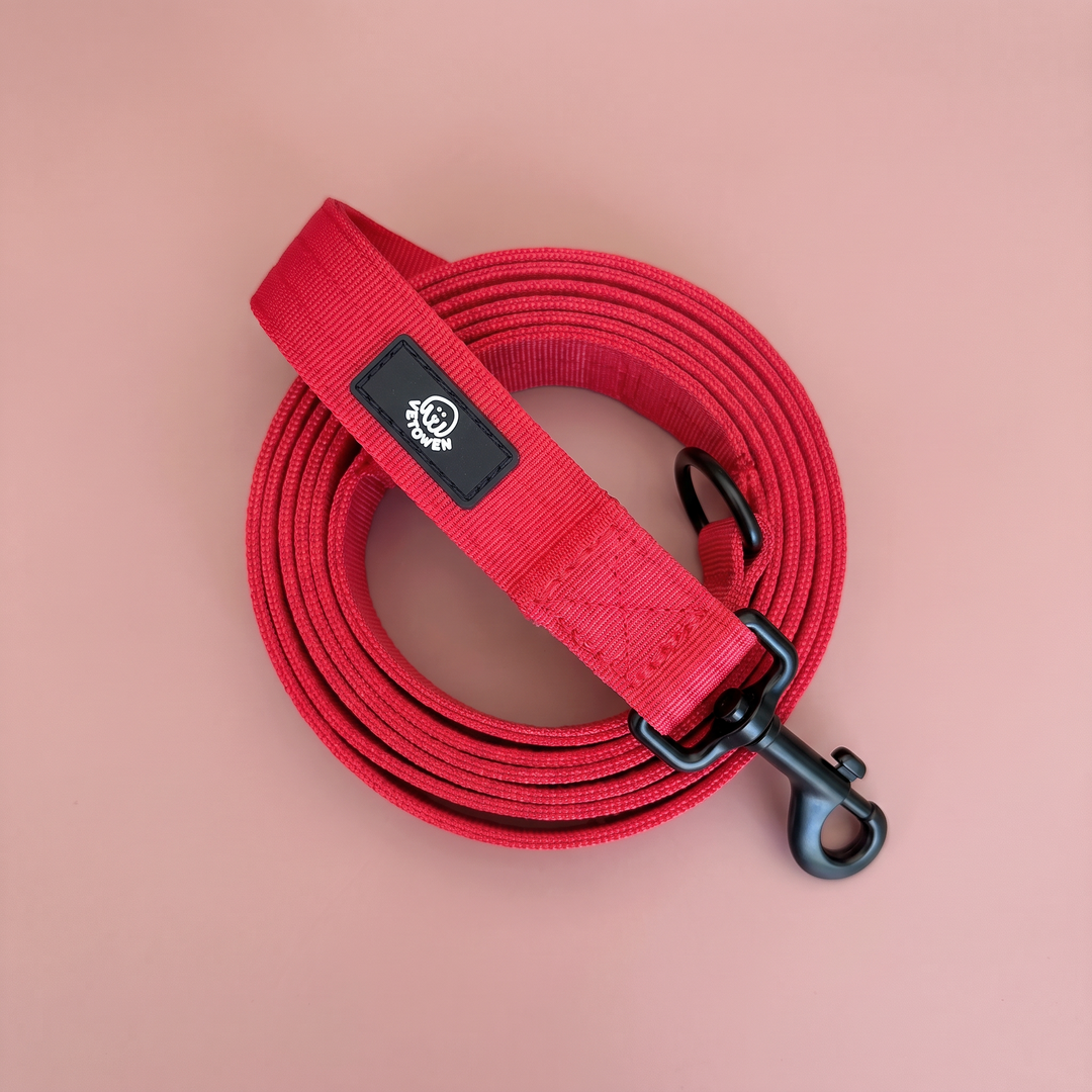 Correa para Perros Rojo Volcán – Colección Roca & Ruta Vetoven – enrollada