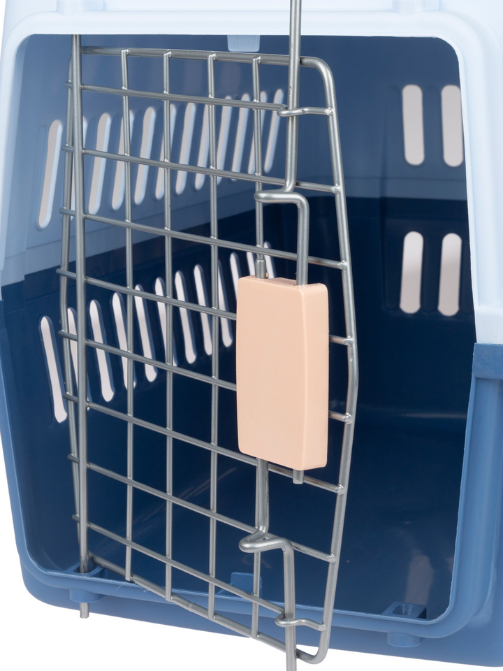 Transportín Azul con Puerta Metálica para Gatos y Perros - Seguro, Resistente y Ventilado