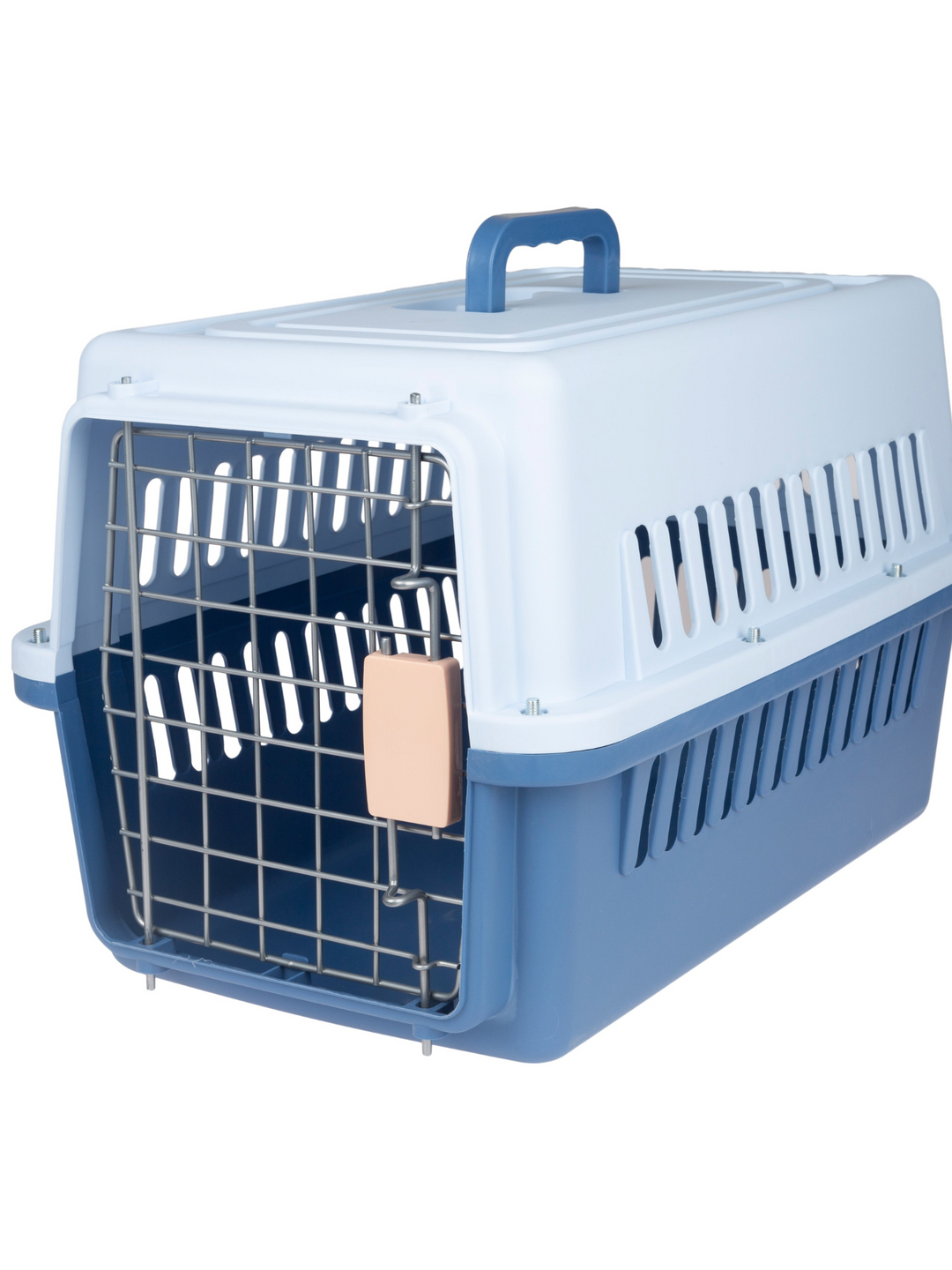Transportín Azul con Puerta Metálica para Gatos y Perros - Seguro, Resistente y Ventilado