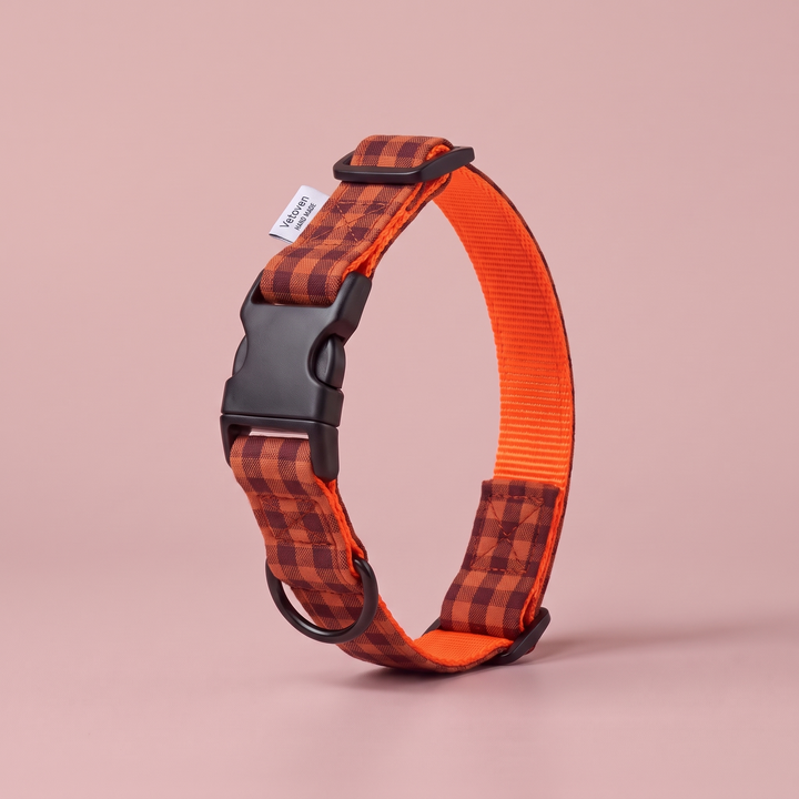 Collar Regulable Vichy Teja para Perro – cerrado