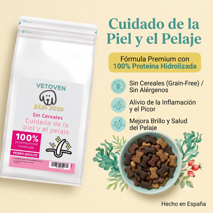 Pienso Vetoven Real Food Piel y Pelaje | Dieta para Dermatitis Atópica