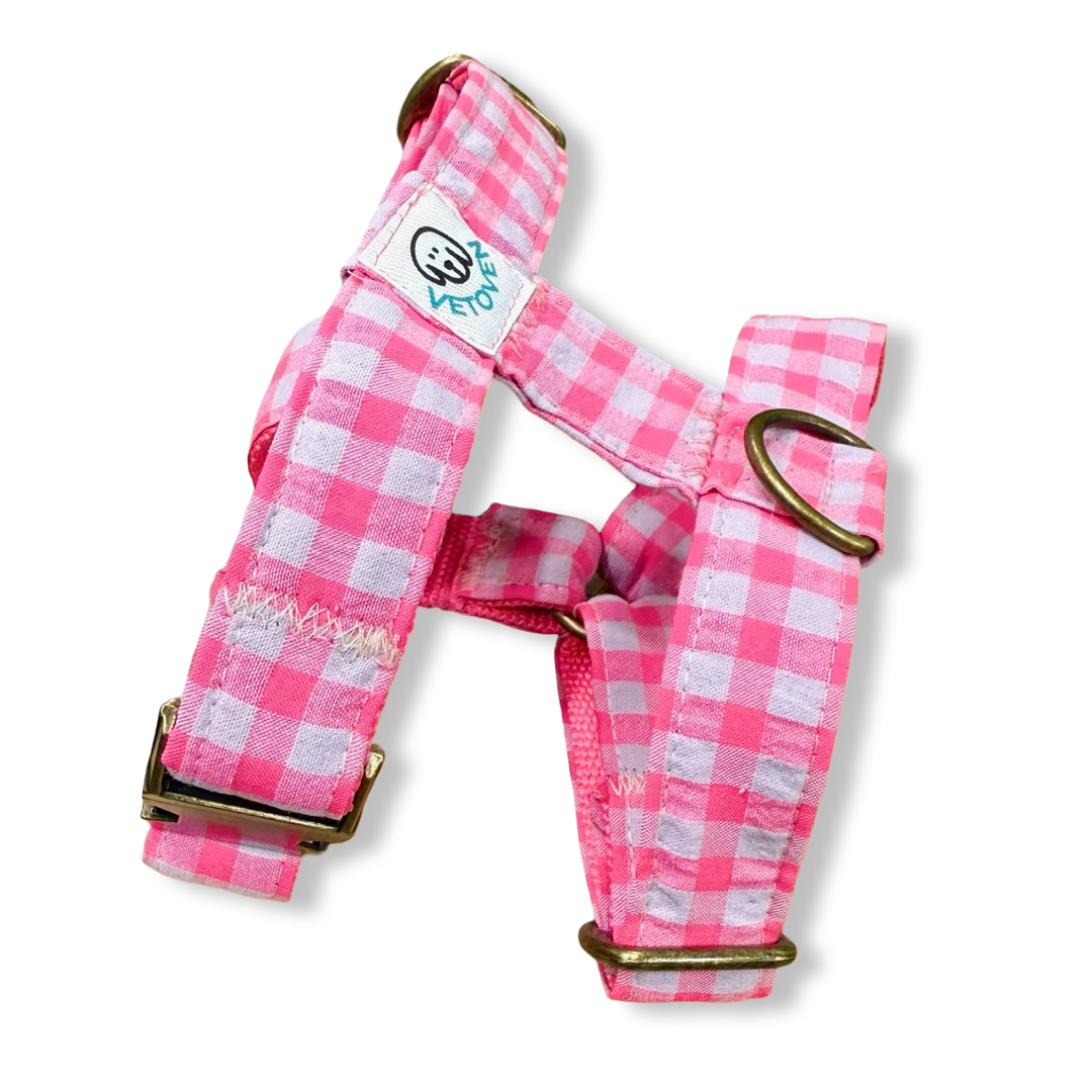 💖 Arnés para Perros Vichy Neón Pink – Diseño en H, Hecho a Mano y Diseñado por Veterinarios