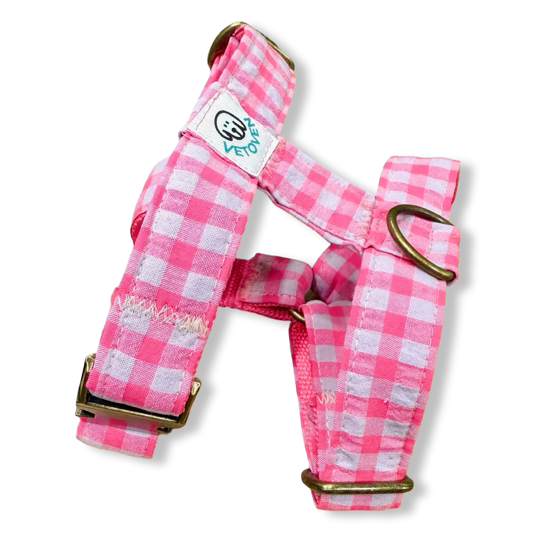 💖 Arnés para Perros Vichy Neón Pink – Diseño en H, Hecho a Mano y Diseñado por Veterinarios