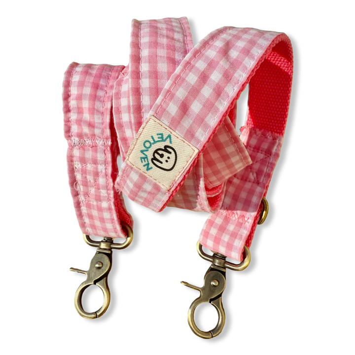 Correa Multiposición para Perros Vichy Rose 🌸 (2 m) – Manos Libres, Hecha a Mano y Diseñada por Veterinarios