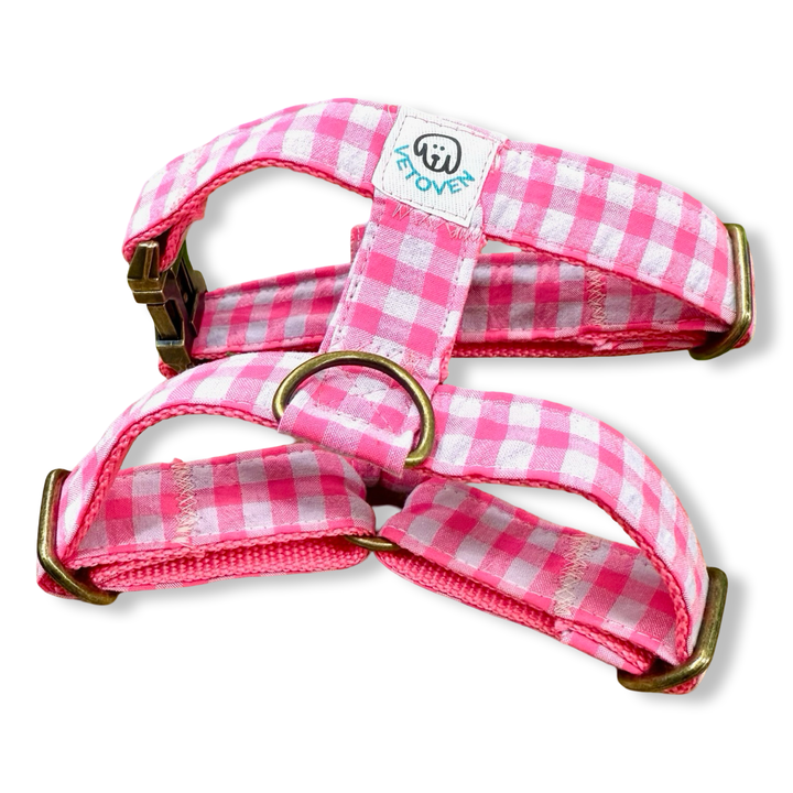 💖 Arnés para Perros Vichy Neón Pink – Diseño en H, Hecho a Mano y Diseñado por Veterinarios