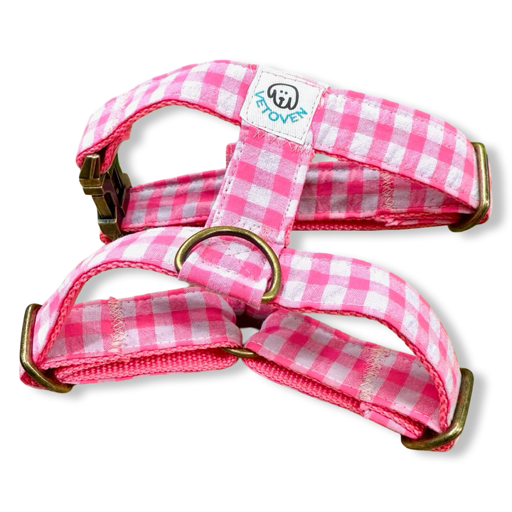 💖 Arnés para Perros Vichy Neón Pink – Diseño en H, Hecho a Mano y Diseñado por Veterinarios