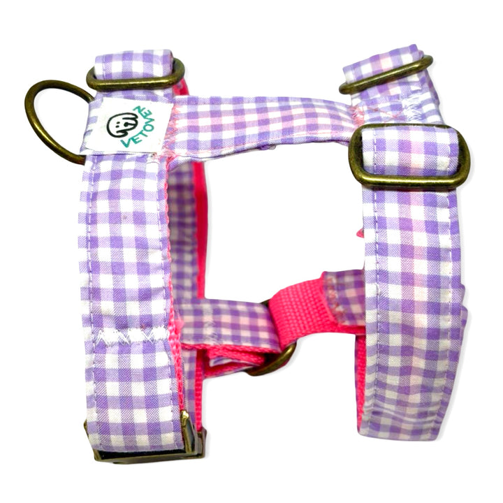 💜 Arnés para Perros Vichy Pastel Blossom – Diseño en H, Artesanal y Veterinario