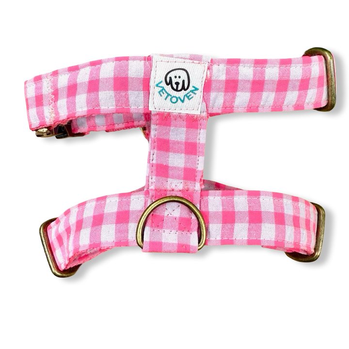 💖 Arnés para Perros Vichy Neón Pink – Diseño en H, Hecho a Mano y Diseñado por Veterinarios