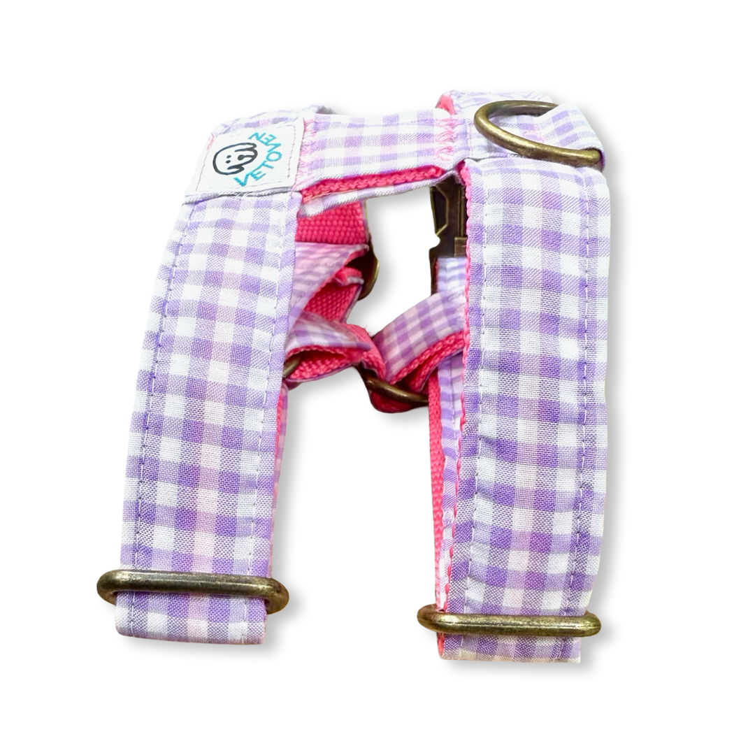 💜 Arnés para Perros Vichy Pastel Blossom – Diseño en H, Artesanal y Veterinario