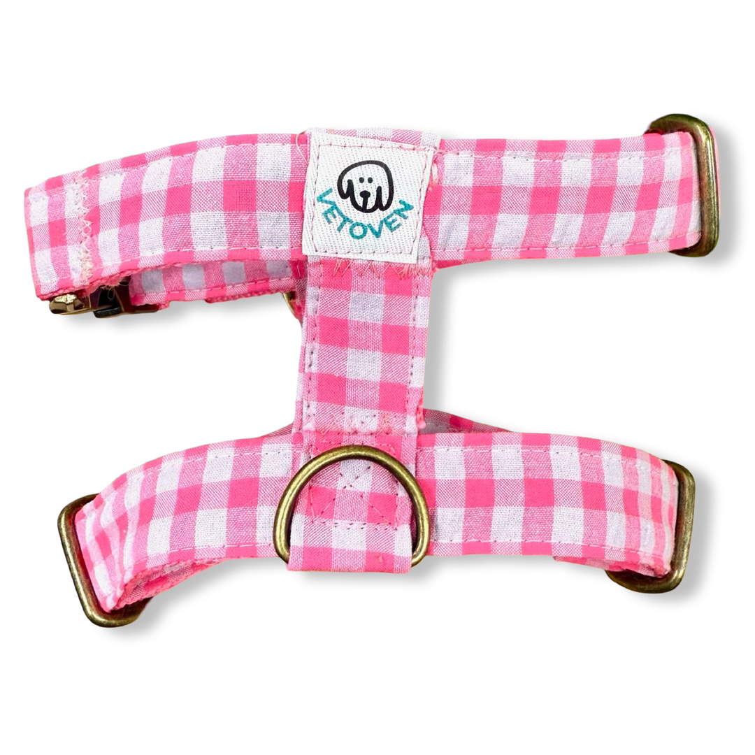 💖 Arnés para Perros Vichy Neón Pink – Diseño en H, Hecho a Mano y Diseñado por Veterinarios