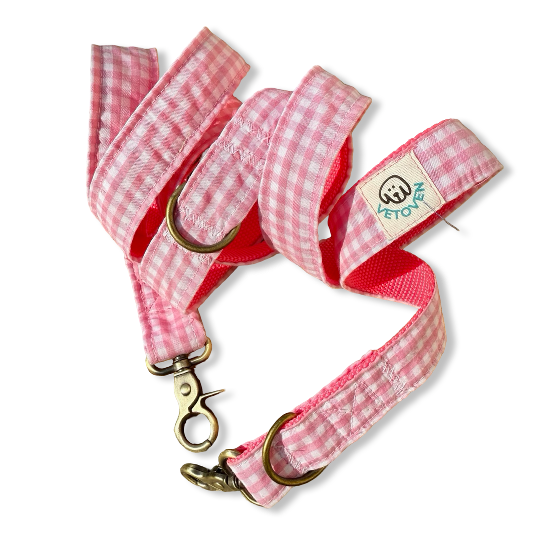 Correa Multiposición para Perros Vichy Rose 🌸 (2 m) – Manos Libres, Hecha a Mano y Diseñada por Veterinarios
