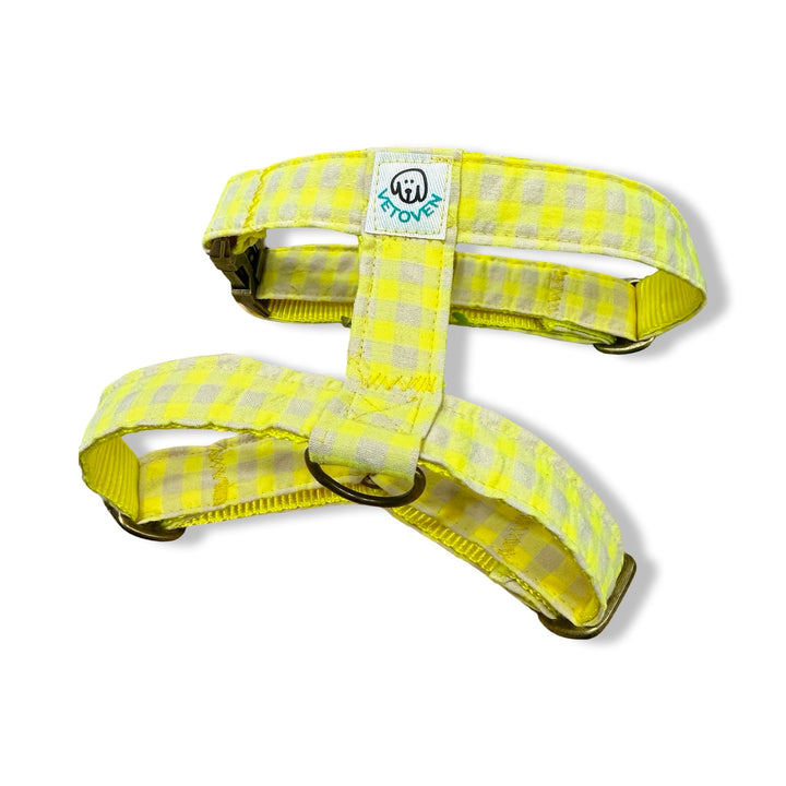 Arnés para Perros Vichy Neón Lemon Drop 🍋  – Diseño en H, Hecho a Mano y Diseñado por Veterinarios