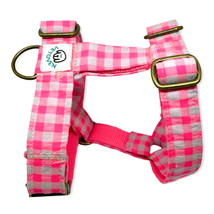 💖 Arnés para Perros Vichy Neón Pink – Diseño en H, Hecho a Mano y Diseñado por Veterinarios