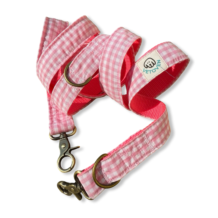 Correa Multiposición para Perros Vichy Rose 🌸 (2 m) – Manos Libres, Hecha a Mano y Diseñada por Veterinarios