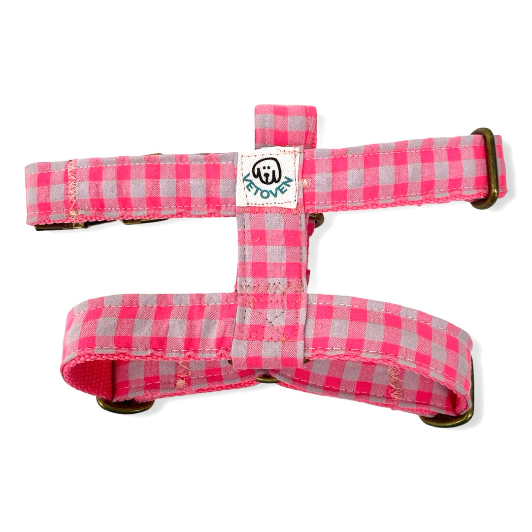 💖 Arnés para Perros Vichy Neón Pink – Diseño en H, Hecho a Mano y Diseñado por Veterinarios