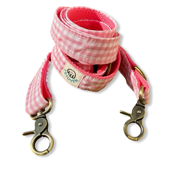 Correa Multiposición para Perros Vichy Rose 🌸 (2 m) – Manos Libres, Hecha a Mano y Diseñada por Veterinarios