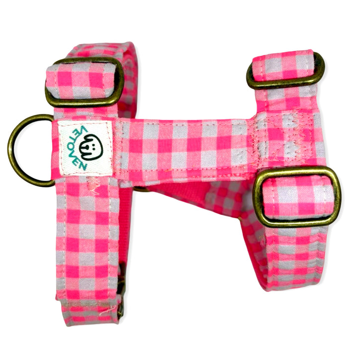 💖 Arnés para Perros Vichy Neón Pink – Diseño en H, Hecho a Mano y Diseñado por Veterinarios