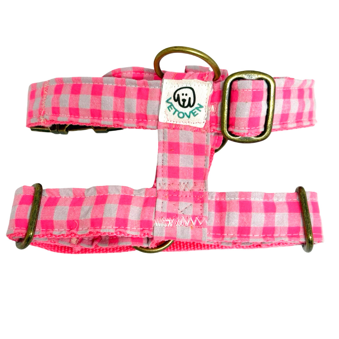 💖 Arnés para Perros Vichy Neón Pink – Diseño en H, Hecho a Mano y Diseñado por Veterinarios