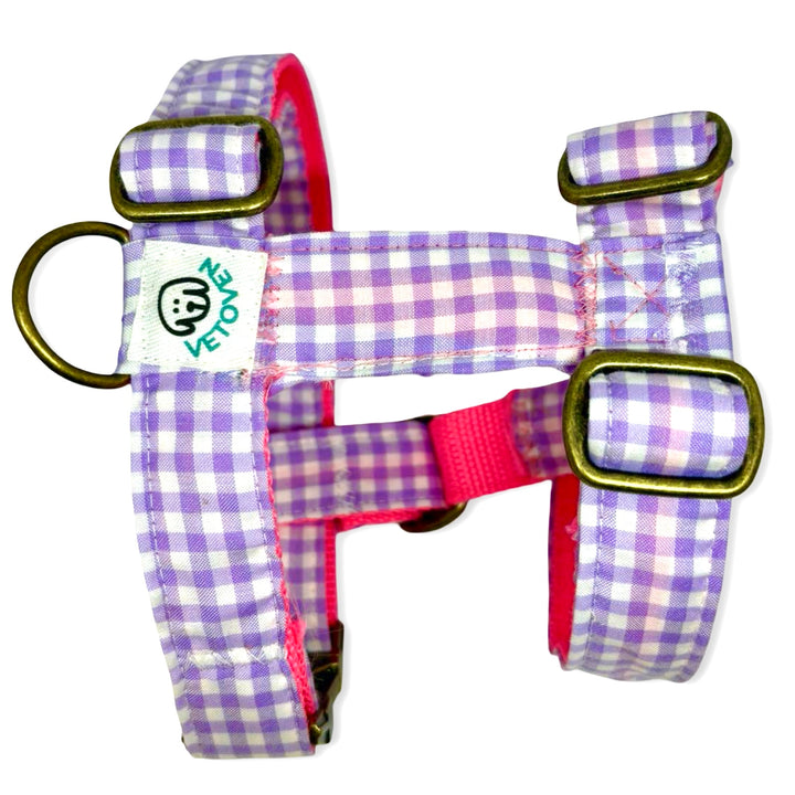 💜 Arnés para Perros Vichy Pastel Blossom – Diseño en H, Artesanal y Veterinario