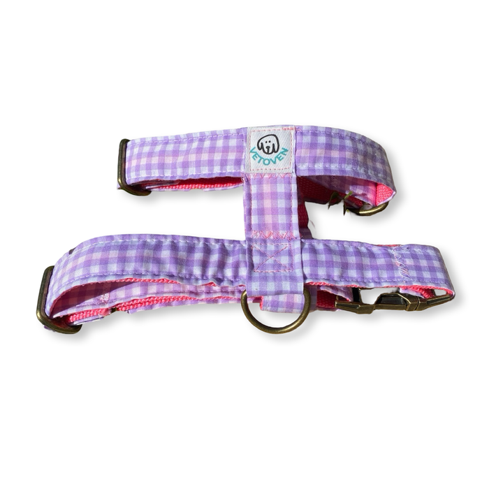💜 Arnés para Perros Vichy Pastel Blossom – Diseño en H, Artesanal y Veterinario