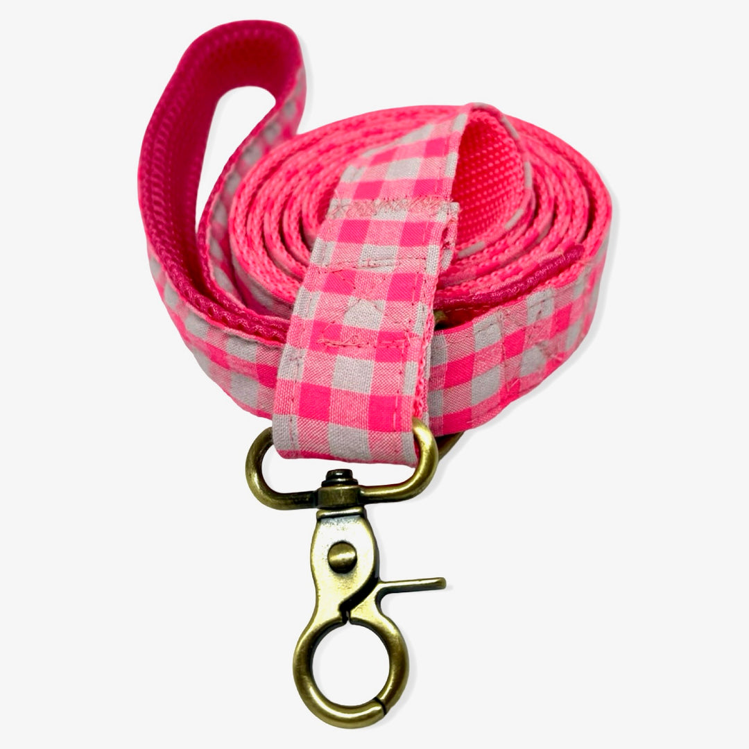 Correa para Perros Vichy Neón Pink Peony 🌸 (150 cm) – Hecha a Mano y Diseñada por Veterinarios