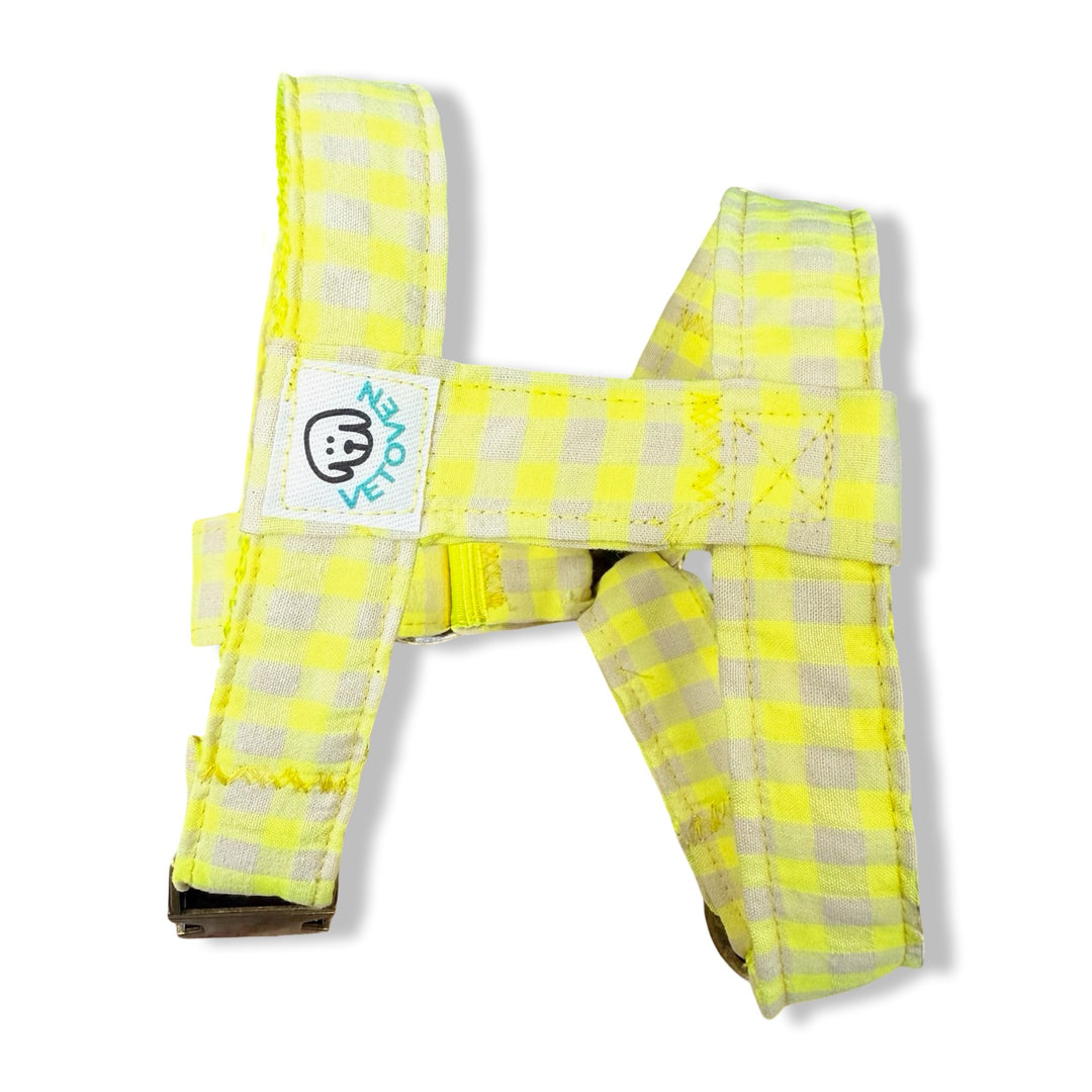 Arnés para Perros Vichy Neón Lemon Drop 🍋  – Diseño en H, Hecho a Mano y Diseñado por Veterinarios
