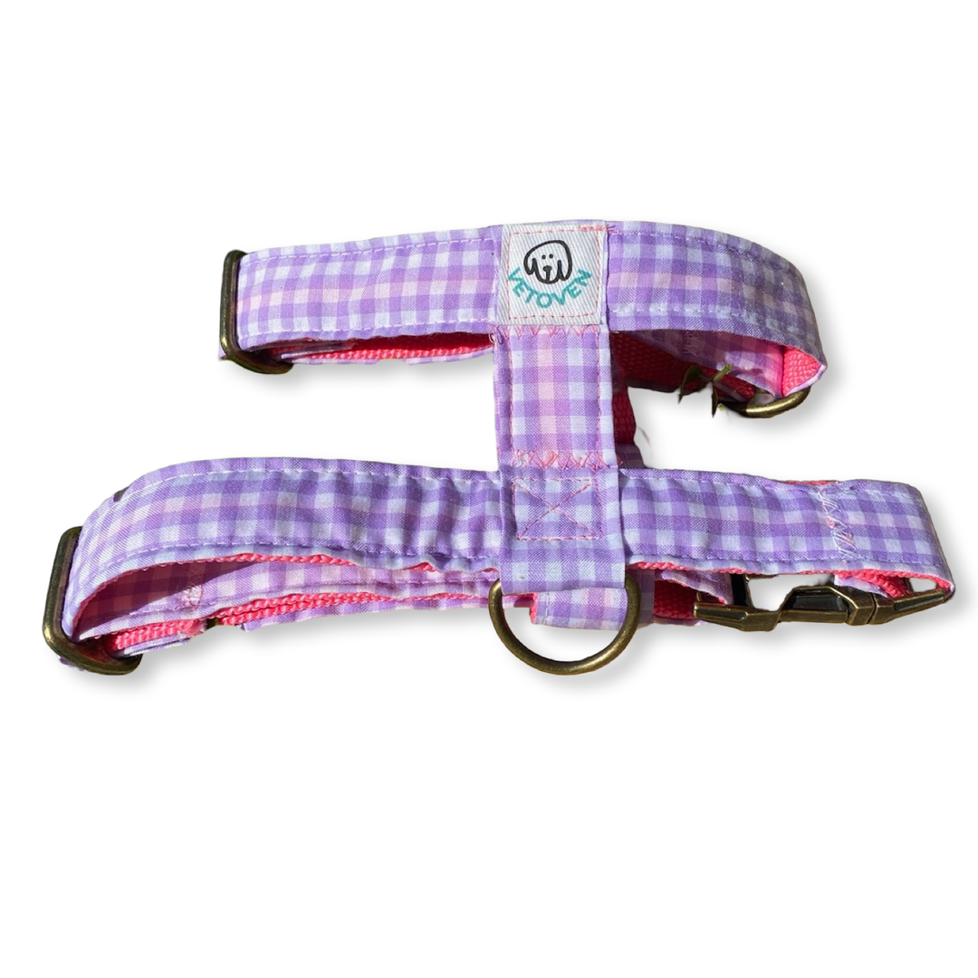 💜 Arnés para Perros Vichy Pastel Blossom – Diseño en H, Artesanal y Veterinario