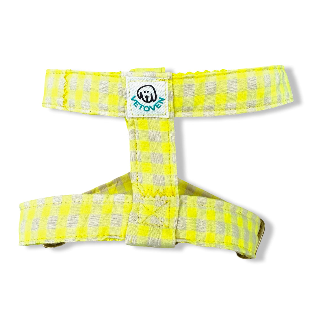 Arnés para Perros Vichy Neón Lemon Drop 🍋  – Diseño en H, Hecho a Mano y Diseñado por Veterinarios