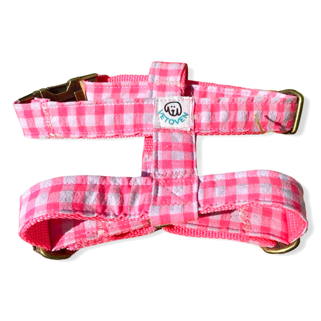 💖 Arnés para Perros Vichy Neón Pink – Diseño en H, Hecho a Mano y Diseñado por Veterinarios