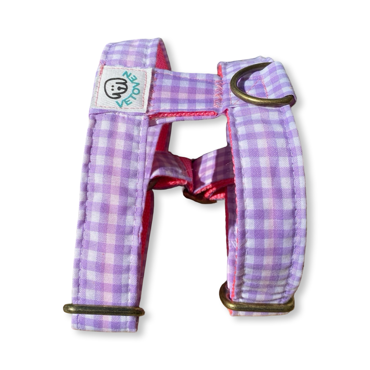 💜 Arnés para Perros Vichy Pastel Blossom – Diseño en H, Artesanal y Veterinario