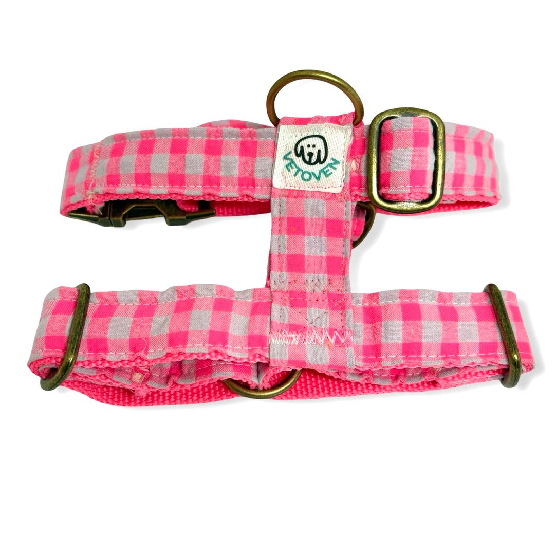 💖 Arnés para Perros Vichy Neón Pink – Diseño en H, Hecho a Mano y Diseñado por Veterinarios