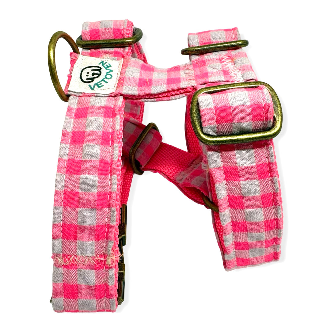 💖 Arnés para Perros Vichy Neón Pink – Diseño en H, Hecho a Mano y Diseñado por Veterinarios