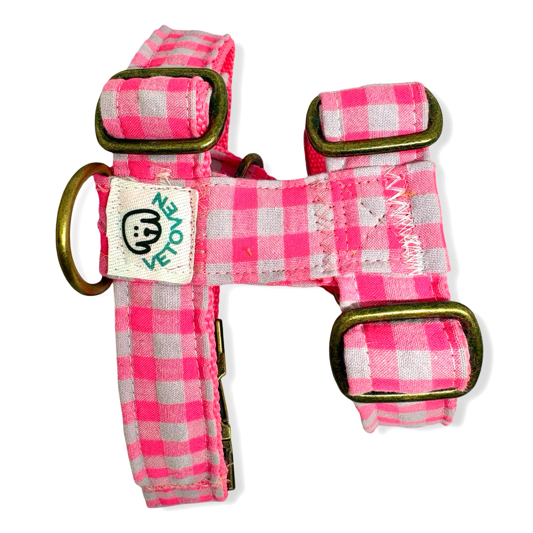 💖 Arnés para Perros Vichy Neón Pink – Diseño en H, Hecho a Mano y Diseñado por Veterinarios