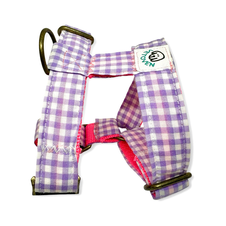 💜 Arnés para Perros Vichy Pastel Blossom – Diseño en H, Artesanal y Veterinario