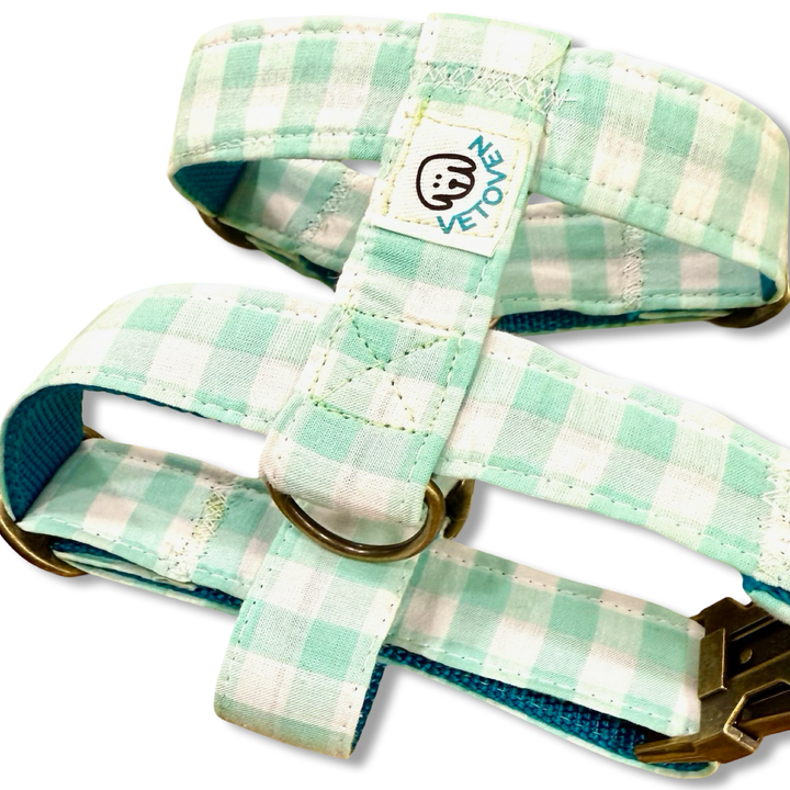 Arnés para perro Vichy Mar 🌊- Diseño en H, hecho a mano y diseñado por veterinarios